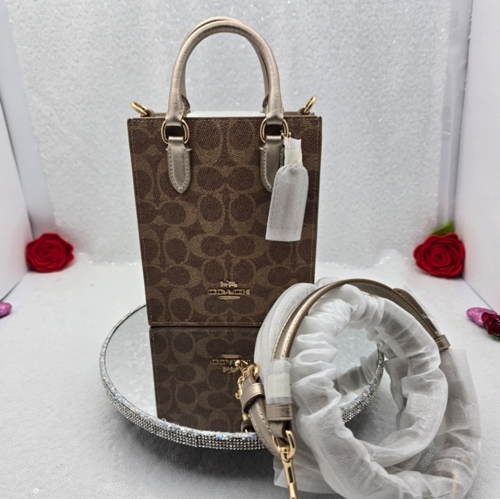 Coach Mini Tote Bag with Heart Shaped Mirror Bag Charms Crossbody in Gift Box - Picture 2 of 16